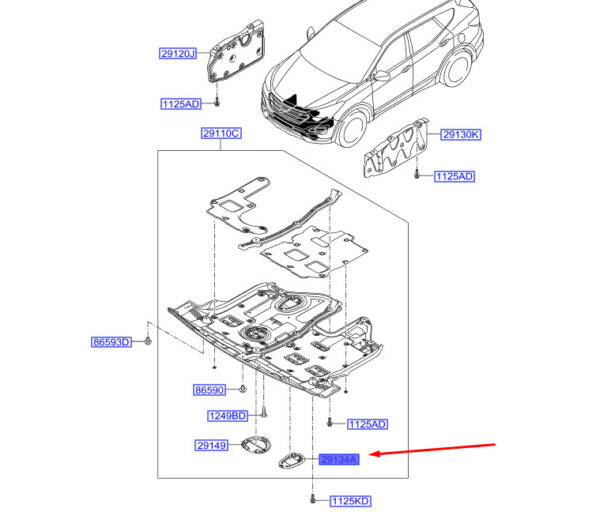 HYUNDAI SANTA FÉ MK3 DM Under Cover Panel Plate 291322W000 ORIGINAL - Image 2