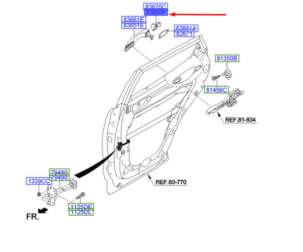 HYUNDAI SANTA FÉ MK3 Rear Right Outer Door Handle Cover 836622W000 ORIGINAL - Image 2