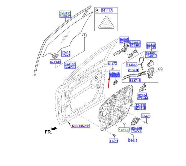 HYUNDAI SANTA FÉ MK3 Front Right Inner Handle Conn. Cage 826402W000 ORIGINAL