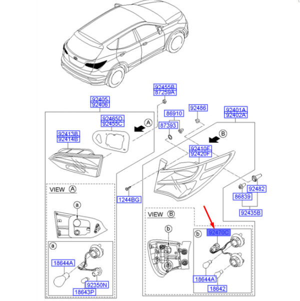 HYUNDAI SANTA FÉ MK3 Rear Outer Combi Lamp Holder/Wiring 924802W000 ORIGINAL