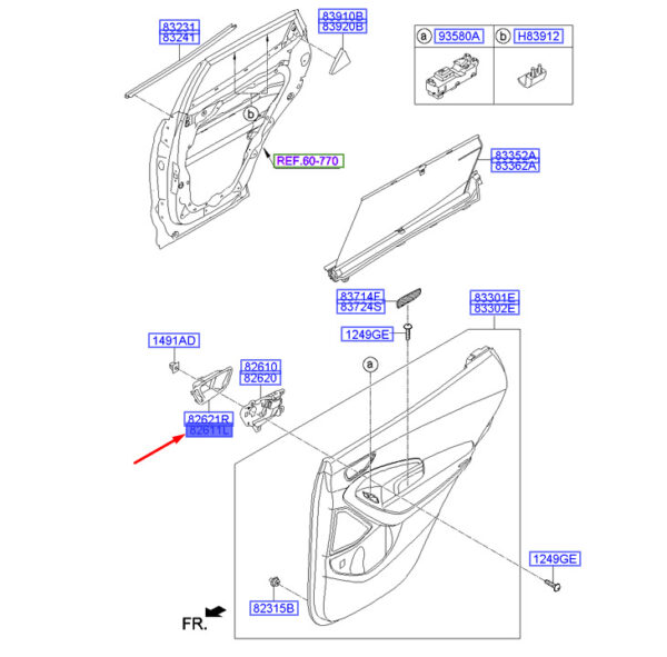 HYUNDAI SANTA FÉ DM MK3 Rear Left Door Handle Housing 826112W000VYN ORIGINAL