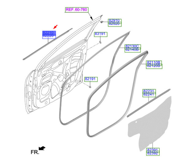 HYUNDAI KONA MK1 Front Left Door Outer Belt Weatherstrip 82210J9000 ORIGINAL
