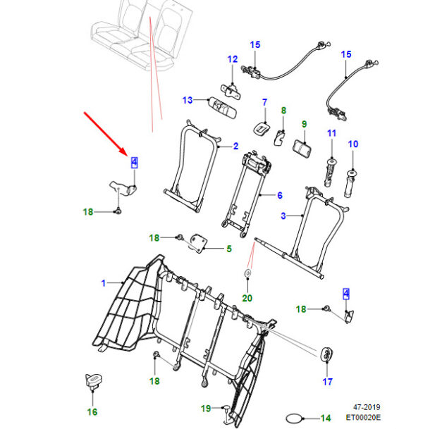 JAGUAR XE X760 Rear Right Seat Back Frame Bracket T4N13694 ORIGINAL