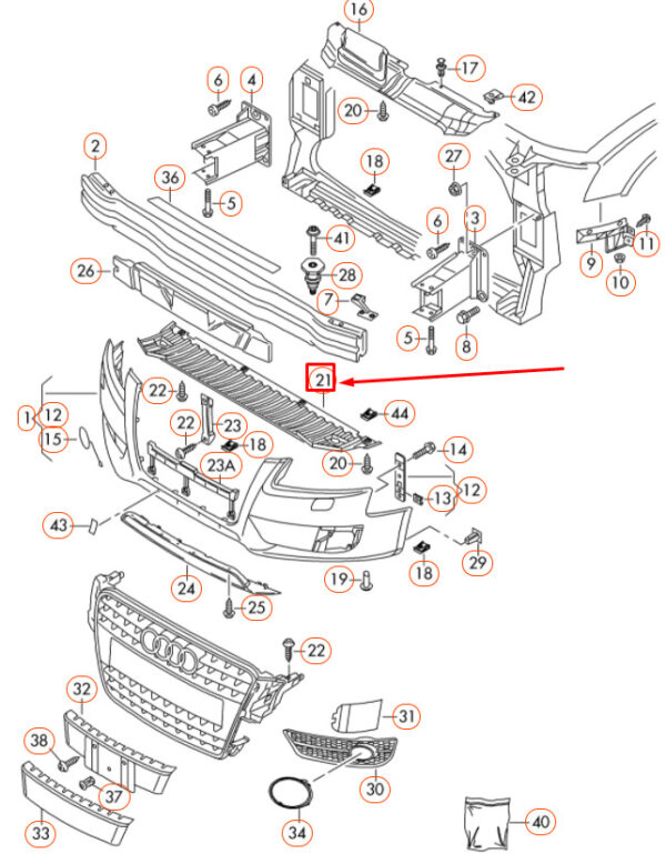 AUDI A4 B8 Front Lower Center Bumper Closing Element 8K0807233A ORIGINAL - Image 4