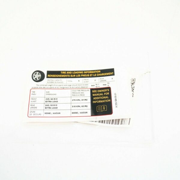 Mercedes Benz C Class W205 Tire Press Label A2055840501 ORIGINAL