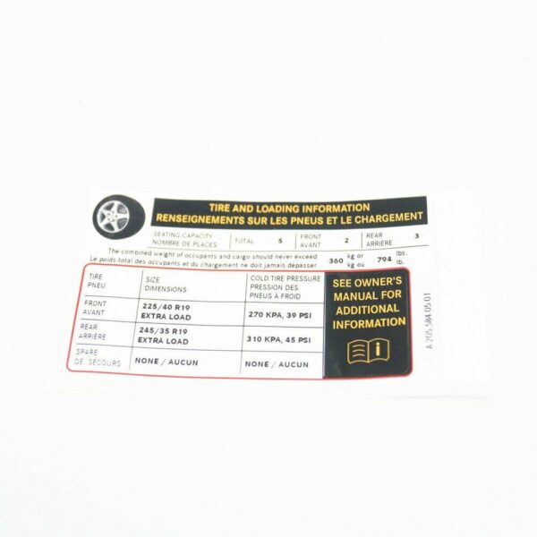 Mercedes Benz C Class W205 Tire Press Label A2055840501 ORIGINAL - Image 2