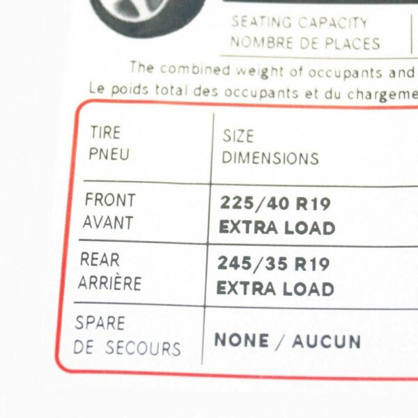 Mercedes Benz C Class W205 Tire Press Label A2055840501 ORIGINAL - Image 3