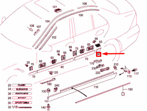 MERCEDES-BENZ C W203 Rear Right Fender Strip A20369054629189 ORIGINAL - Image 4