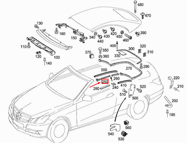 MERCEDES-BENZ E A207 Front Right Convertible Top Seal A2077700498 ORIGINAL - Image 3