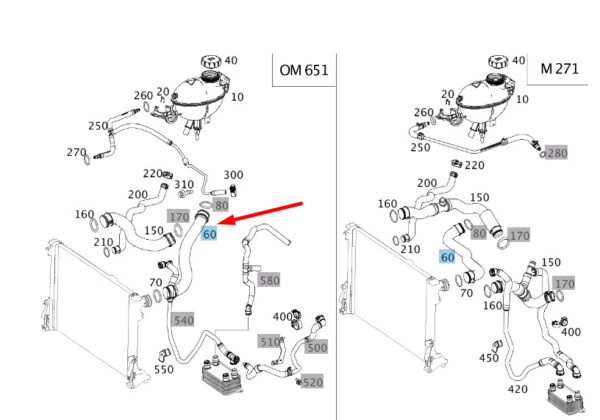MERCEDES-BENZ C W204 Left Side Radiator Coolant Hose A2045018782 ORIGINAL - Image 3