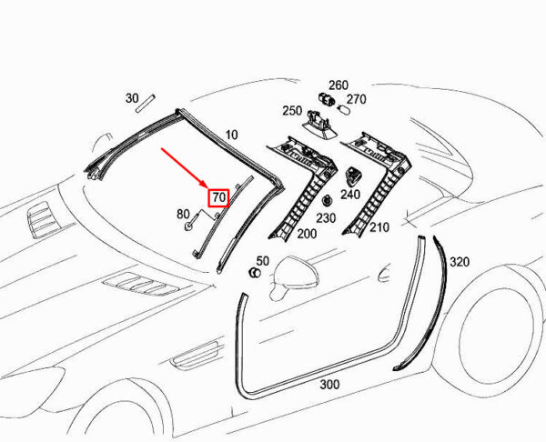 MERCEDES-BENZ SLK R172 Left Windshield Retaining Rail A1726900039 ORIGINAL - Image 3