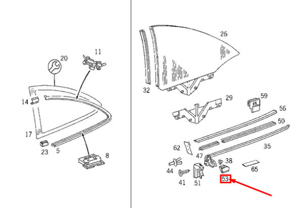 MERCEDES-BENZ CLK C208 Rear Right Side Window Seal A2086731098 ORIGINAL