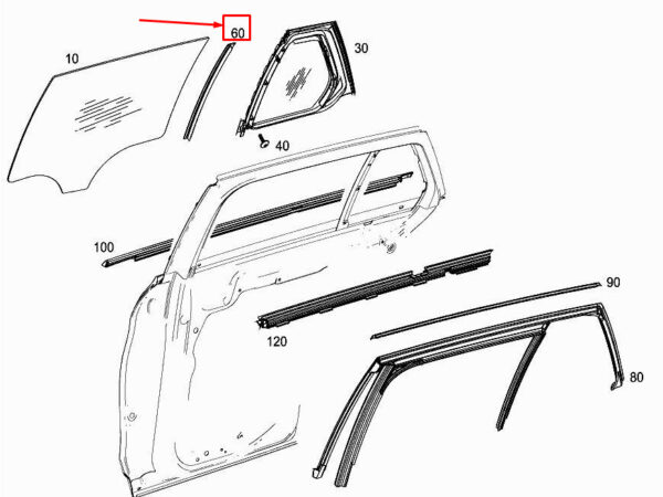 MERCEDES-BENZ C W205 Rear Right Door Window Divider A2057300819 ORIGINAL - Image 2