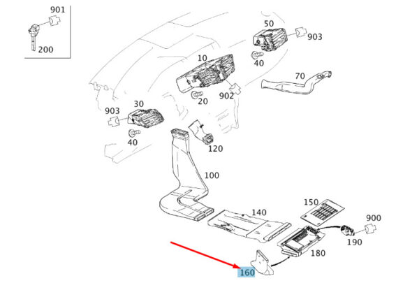 MERCEDES-BENZ E W212 Right B-Pillar Air Duct A2128311446 ORIGINAL - Image 2