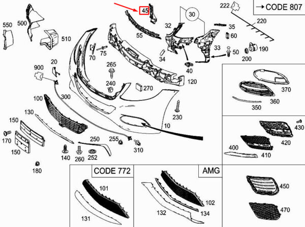 MERCEDES-BENZ S W222 Front Center Bumper Mount A2228850018 ORIGINAL - Image 2