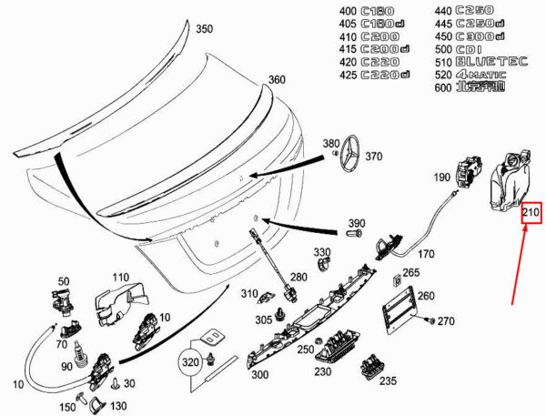 MERCEDES-BENZ C Coupe C205 Rear Trunk Lid Drive Damping A2057500060 ORIGINAL - Image 2