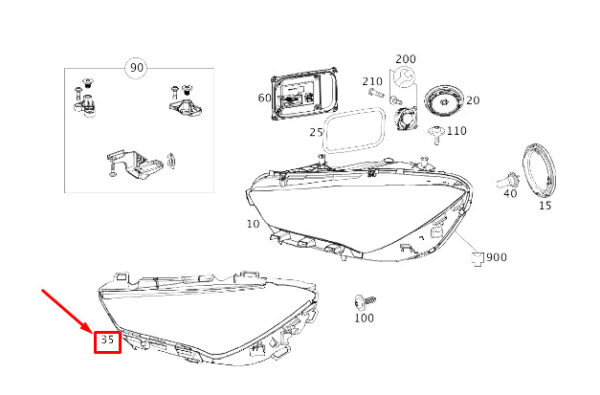MERCEDES-BENZ CLA C118 Right Headlight Sealing Frame A1188260400 ORIGINAL - Image 2