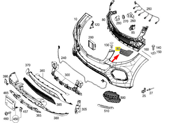 MERCEDES-BENZ GLE W166 Front Bumper Right Cover A1668850201 ORIGINAL