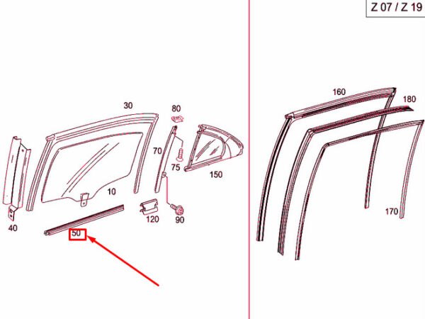 MERCEDES-BENZ S W221 Rear Left Door Inside Sealing Rail A2217300424 ORIGINAL
