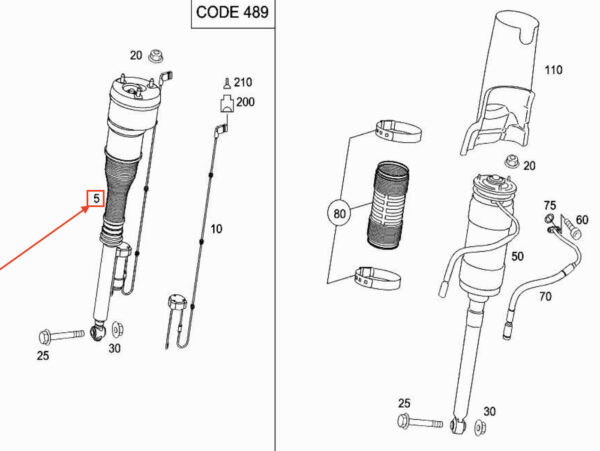 MERCEDES-BENZ S W221 Rear Left Suspension Air Spring A221320551389 ORIGINAL - Image 2