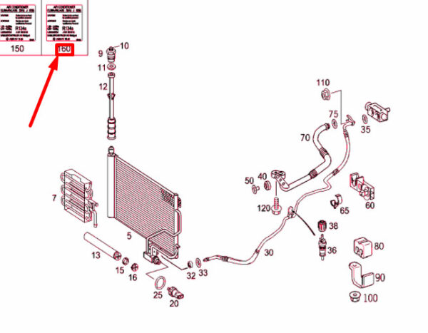 MERCEDES-BENZ C W203 Refrigerant Guide Sign A2038174321 ORIGINAL - Image 2