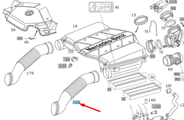 MERCEDES-BENZ SL R230 Left Air Intake Pipe A2730900582 ORIGINAL - Image 2