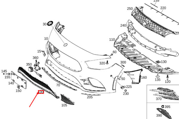 MERCEDES-BENZ B W247 Front Bumper Bottom Grille Cover A2478855400 ORIGINAL - Image 2