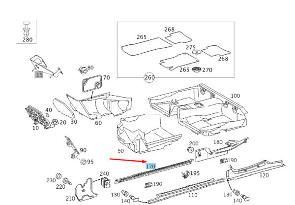 MERCEDES-BENZ C W203 Front Right Inside Rail Trim A20368626369051 ORIGINAL - Image 2