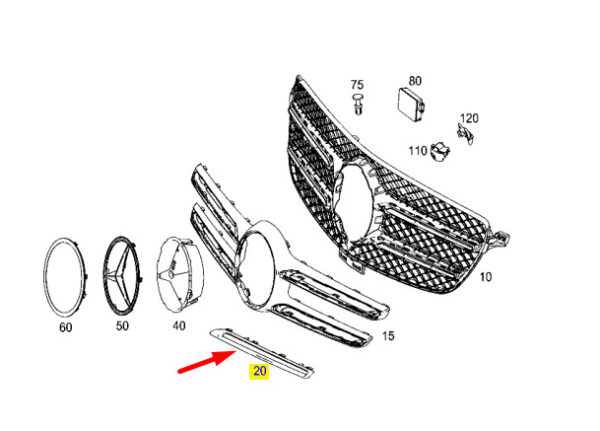 MERCEDES-BENZ GLE W166 Front Gille Top Right Trim A1668881685 ORIGINAL