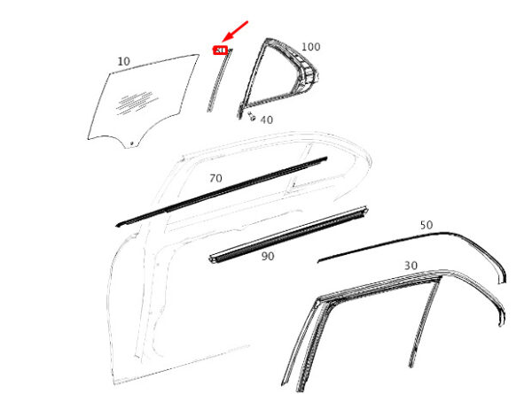 MERCEDES-BENZ GLE W167 Rear Right Door Window Divider A1677302401 ORIGINAL - Image 2