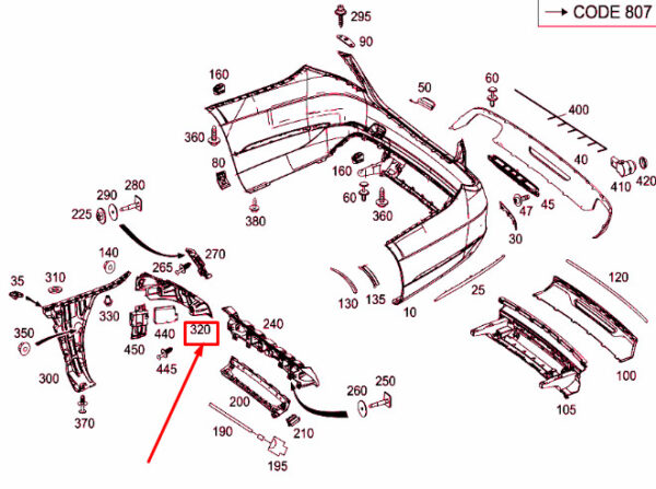 MERCEDES-BENZ S W222 Rear Right Bumper Mounting Rail A2228800812 ORIGINAL