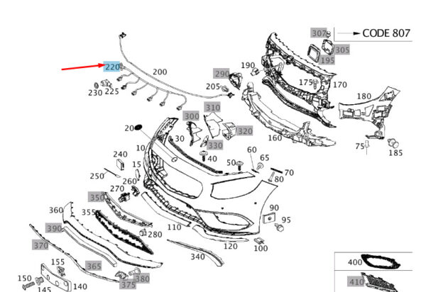 MERCEDES-BENZ S C217 Front Park Assist Wiring Harness A2175401905 ORIGINAL - Image 2