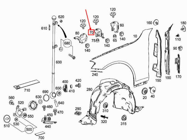 MERCEDES-BENZ S W222 Front Right Center Fender Bracket A2228801014 ORIGINAL - Image 2