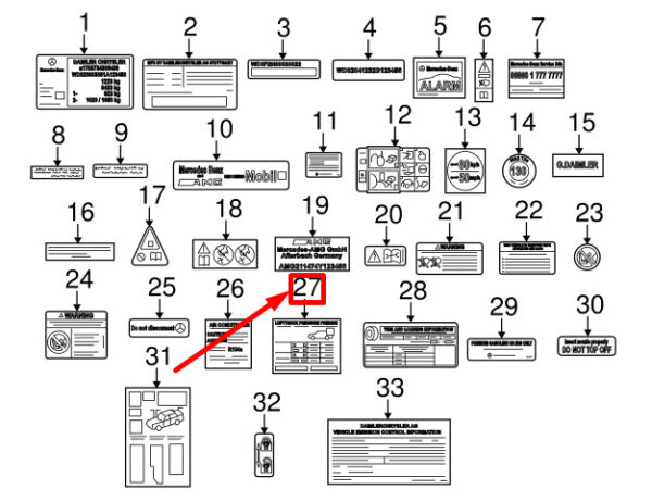 MERCEDES-BENZ C W204 Tire Pressure Label A2045846607 ORIGINAL - Image 2