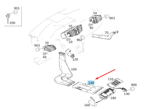 MERCEDES-BENZ E W212 Rear Footwell Air Duct A2128311946 ORIGINAL - Image 2