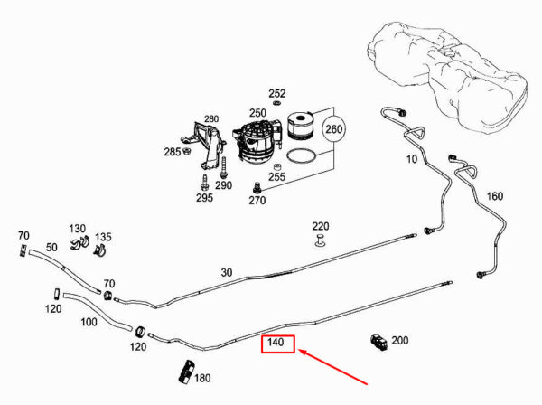 MERCEDES-BENZ S W222 Fuel Return Line A2224760700 ORIGINAL