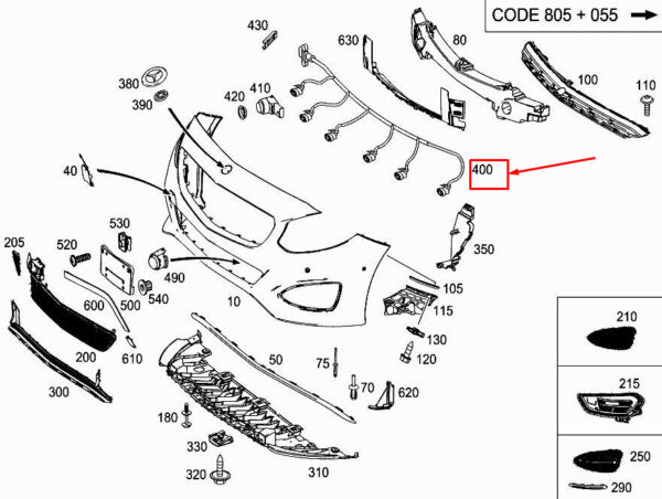 MERCEDES-BENZ B W246 Front Parking Aid Wiring A2465403603 ORIGINAL