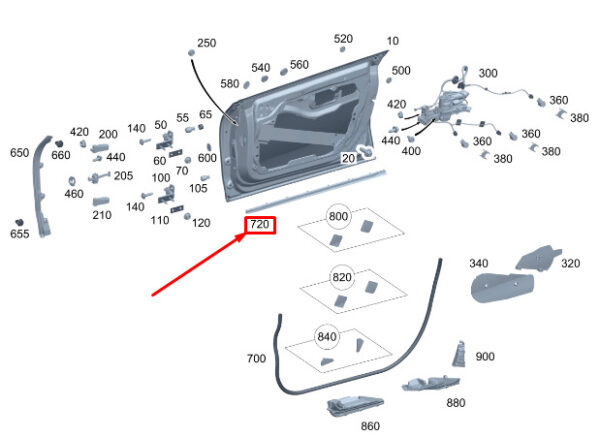 MERCEDES-BENZ EQS V297 Front Left Lower Door Seal A2977201100 ORIGINAL