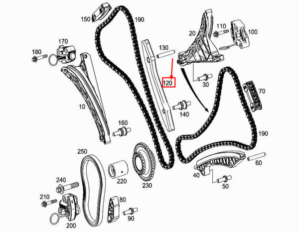 MERCEDES-BENZ E W212 Right Engine Chain Slide Rail A2780520216 ORIGINAL