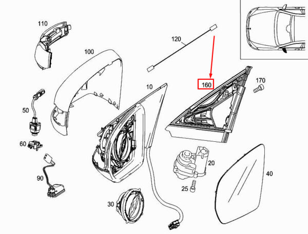 MERCEDES-BENZ S W222 Front Left Door Mirror Sealing A2228110198 ORIGINAL