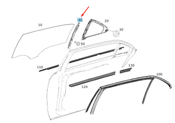 MERCEDES-BENZ E W212 Rear Left Door Window Divider A2127300119 ORIGINAL