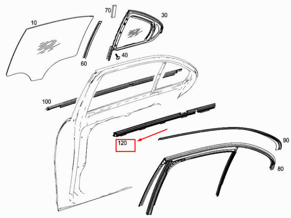 MERCEDES-BENZ E W213 Rear Left Inner Window Sealing Rail A2137350765 ORIGINAL