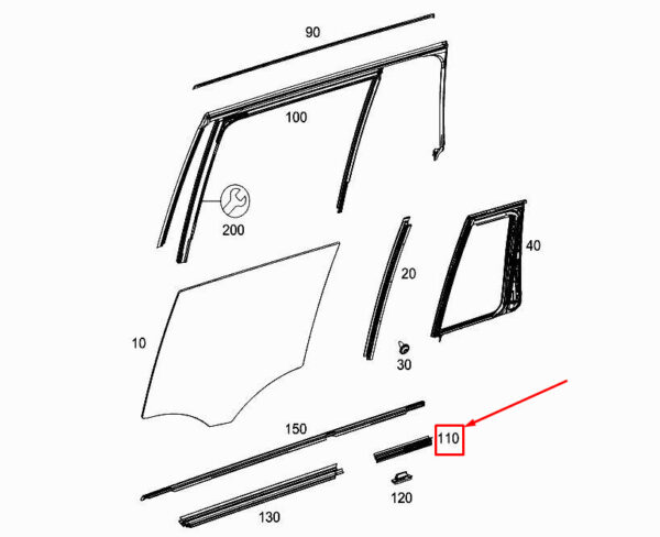MERCEDES-BENZ GLE C292 Rear RH Inner Door Sealing Rail A2927300200 ORIGINAL