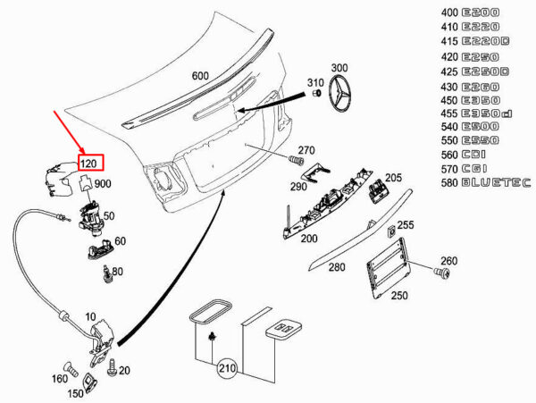 MERCEDES-BENZ E Coupe C207 Tailgate Latch Cover A2077570008 ORIGINAL