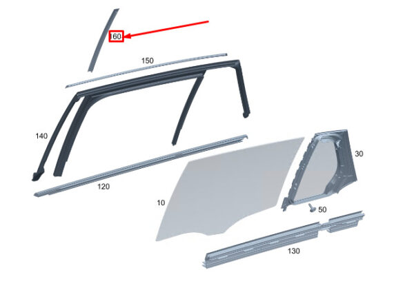 MERCEDES-BENZ EQC Rear Left Door Window Divider A2937301700 ORIGINAL