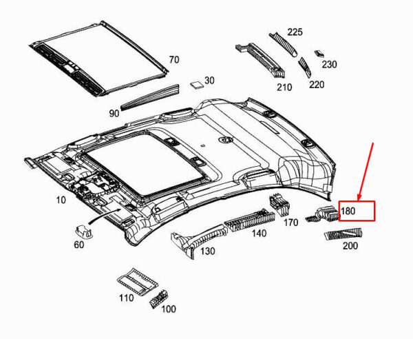 MERCEDES-BENZ GLC X253 Central Rear Left Roof Absorber A2536924300 ORIGINAL