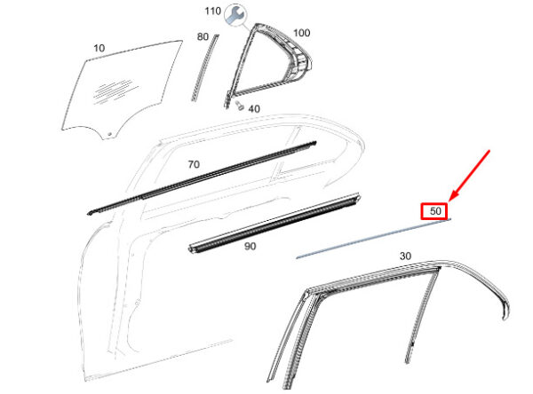 MERCEDES-BENZ GLS X167 Rear Left Door Guide Rail Trim A1677350702 ORIGINAL