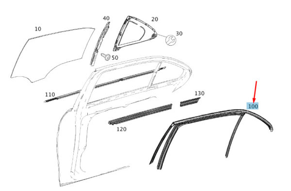 MERCEDES-BENZ E W212 Rear Right Door Window Guide Rail A2127351025 ORIGINAL