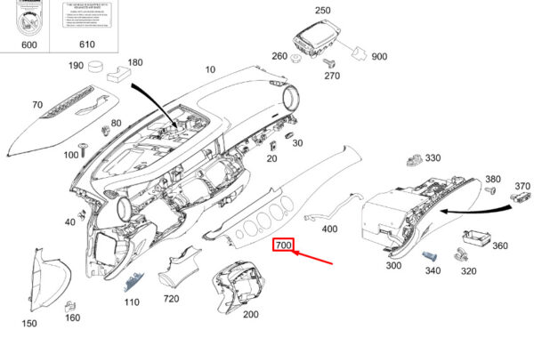 MERCEDES-BENZ E C238 Instrument Panel Right Trim Bar LHD A2386808600 ORIGINAL