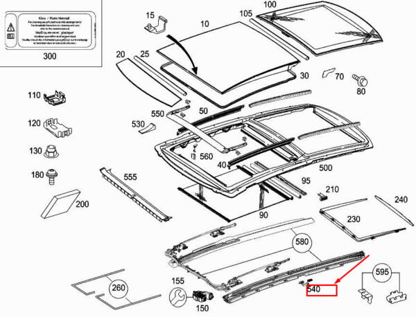 MERCEDES-BENZ R W251 Right Sunroof Lever Support A2517800128 ORIGINAL